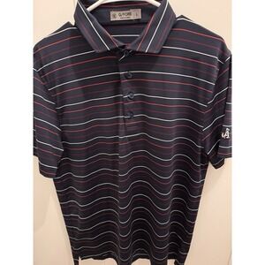 G/Fore Mens Stripe Performance Short Sleeve‎ Polo Golf Shirt Large Navy